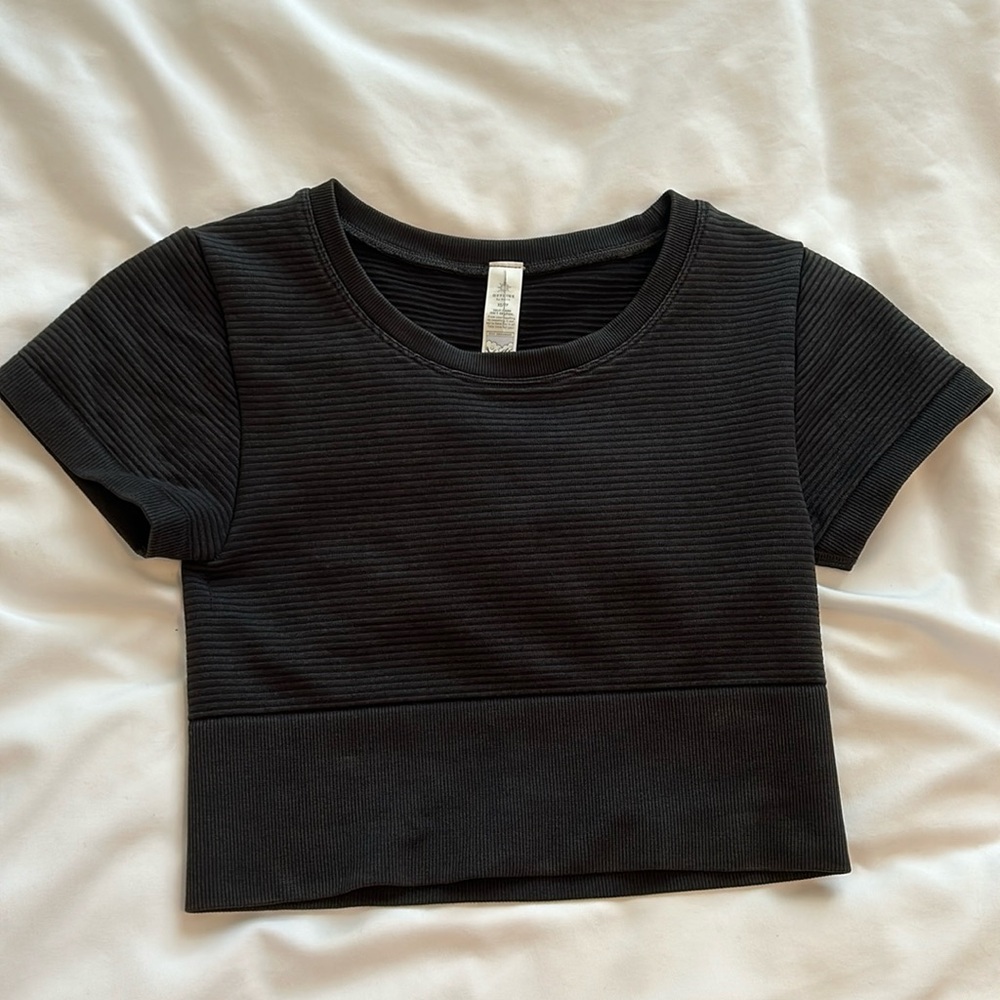 aerie cropped sports athletic material ribbed shirt